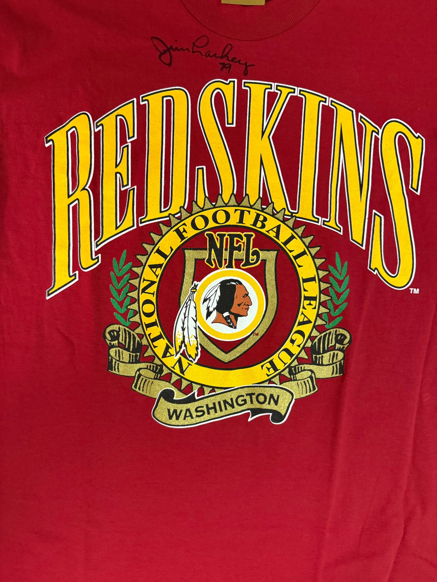 Rare Vintage Deadstock Washington Redskins Tee Signed By Jim Lauchey