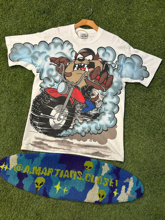 Vintage 1995 Tasmania Devil Motorcycle Fast Track AOP Front Tee
