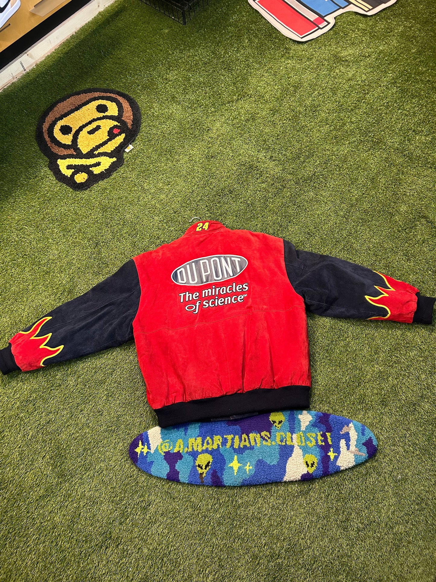 Vintage Jeff Gordon #24 DuPont Automotive Suede Flames NASCAR Heavy Jacket