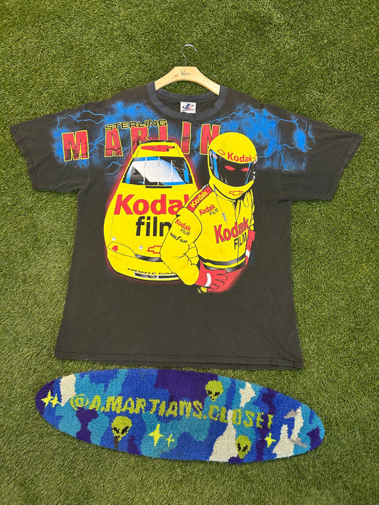 Vintage 90s Sterling Marlin Kodak NASCAR AOP Tee