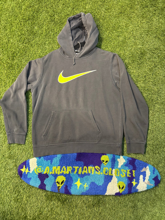 Dark Grey Nike Sweater with Large Lime Green Center Swoosh Size Large