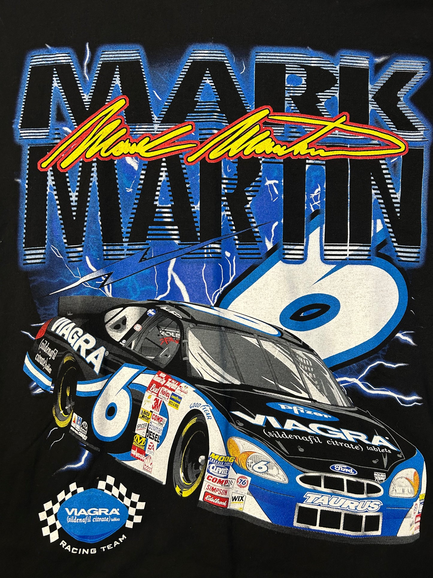 Vintage 90s Mark Martin Viagra #6 NASCAR Front and Back Hit Tee