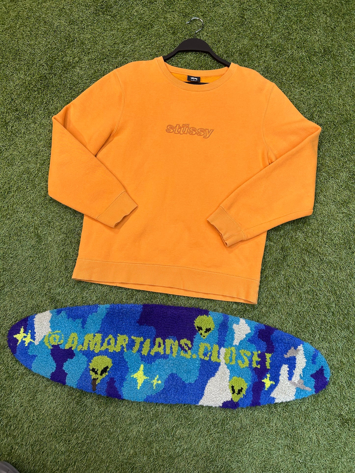 Stussy Orange Embroidered Logo Crewneck