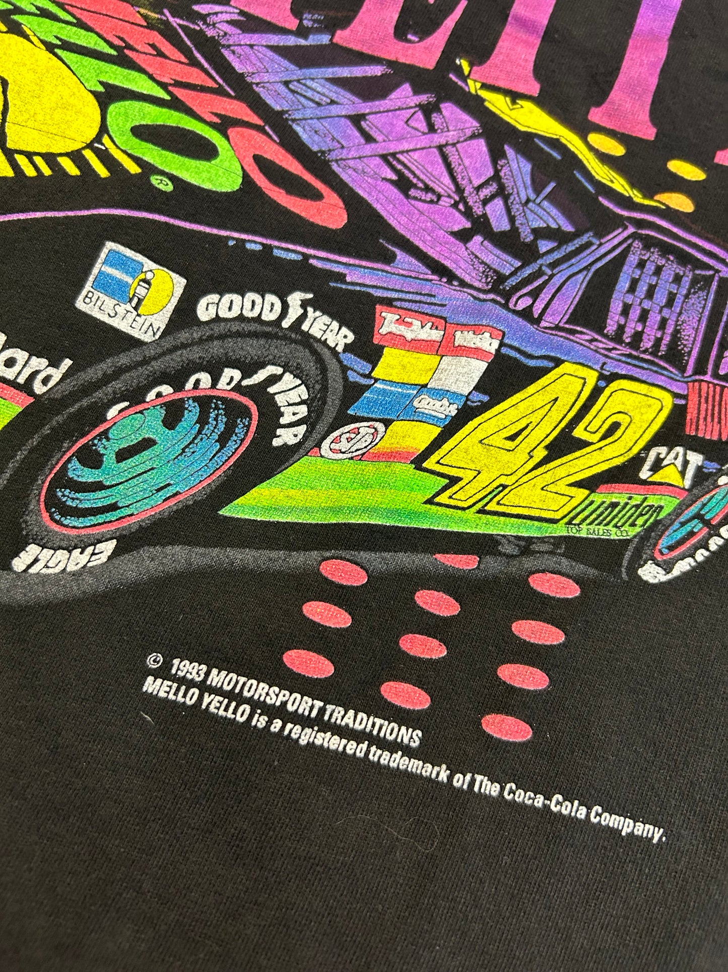Vintage 1993 Kyle Petty # 42 Mellon Yellow Tee