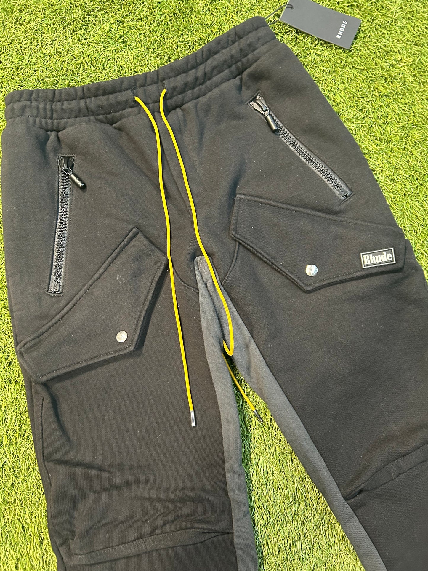 Rhude Black Classic Cargo Colorblock Pattern Sweat Pants