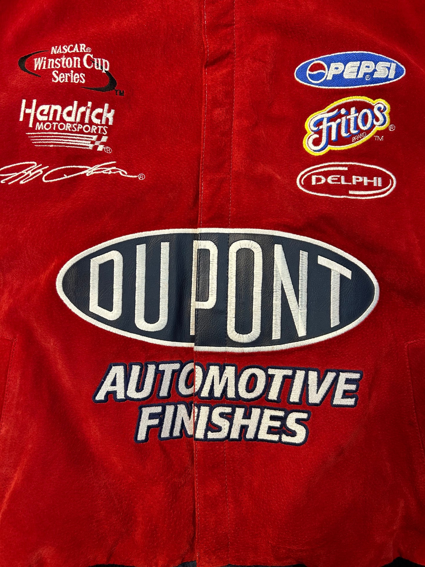 Vintage Jeff Gordon #24 DuPont Automotive Suede Flames NASCAR Heavy Jacket
