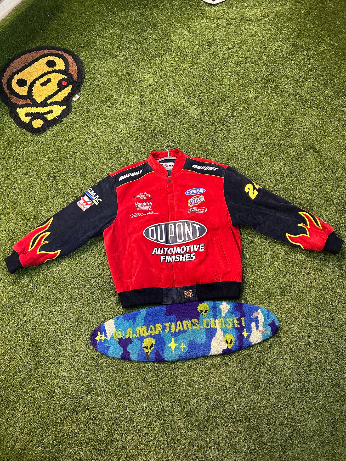 Vintage Jeff Gordon #24 DuPont Automotive Suede Flames NASCAR Heavy Jacket