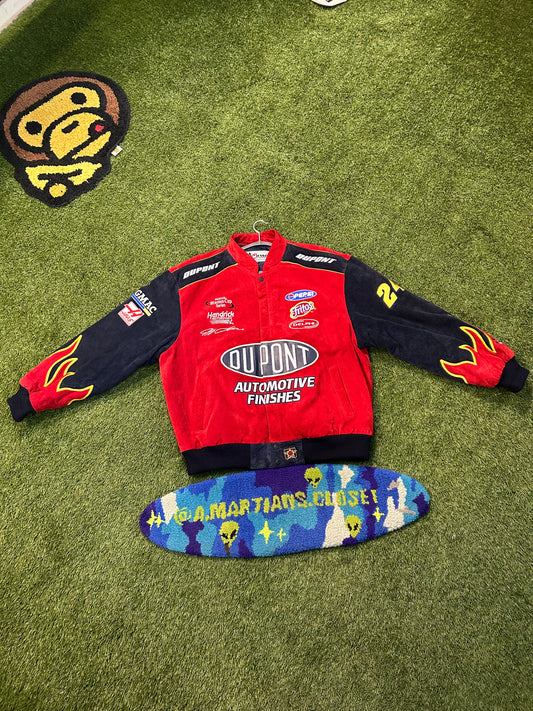 Vintage Jeff Gordon #24 DuPont Automotive Suede Flames NASCAR Heavy Jacket