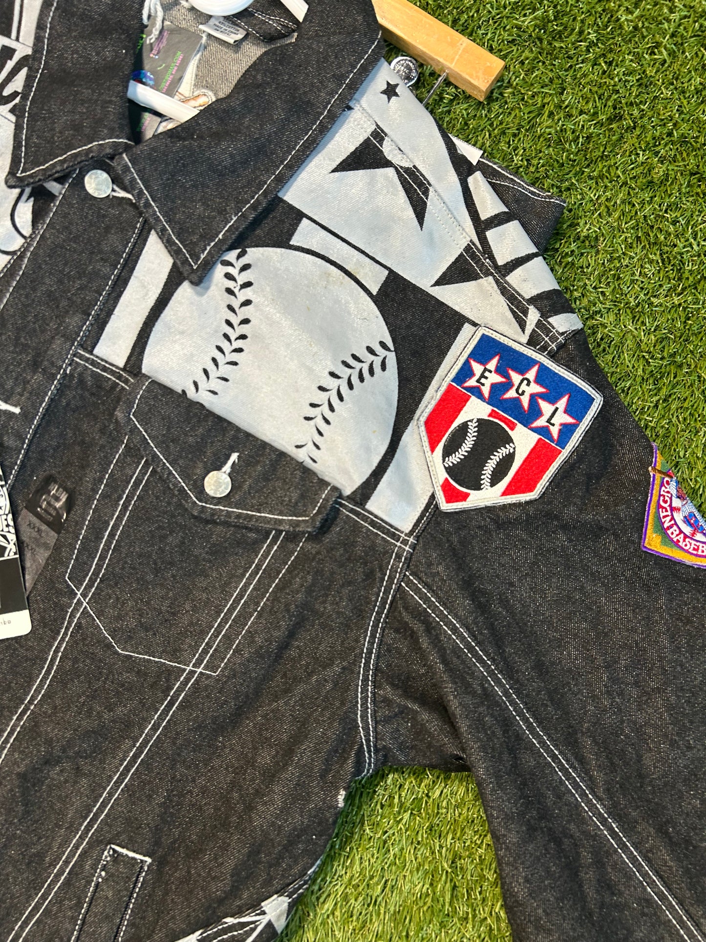 Y2K NLBM Black Denim Embroidered Jacket+Denim Jeans