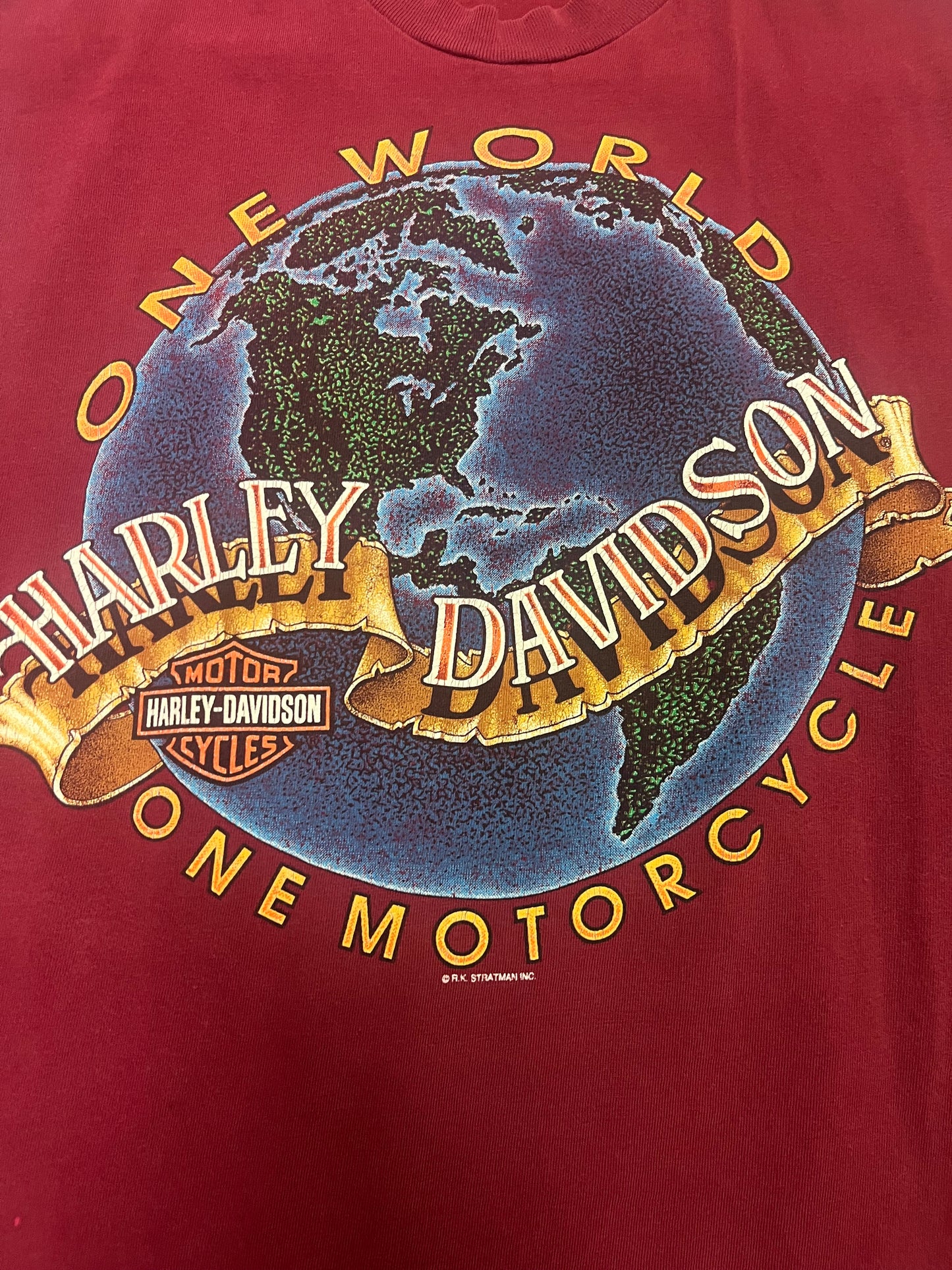 Vintage One World Harley Davidson Cut Off Tee