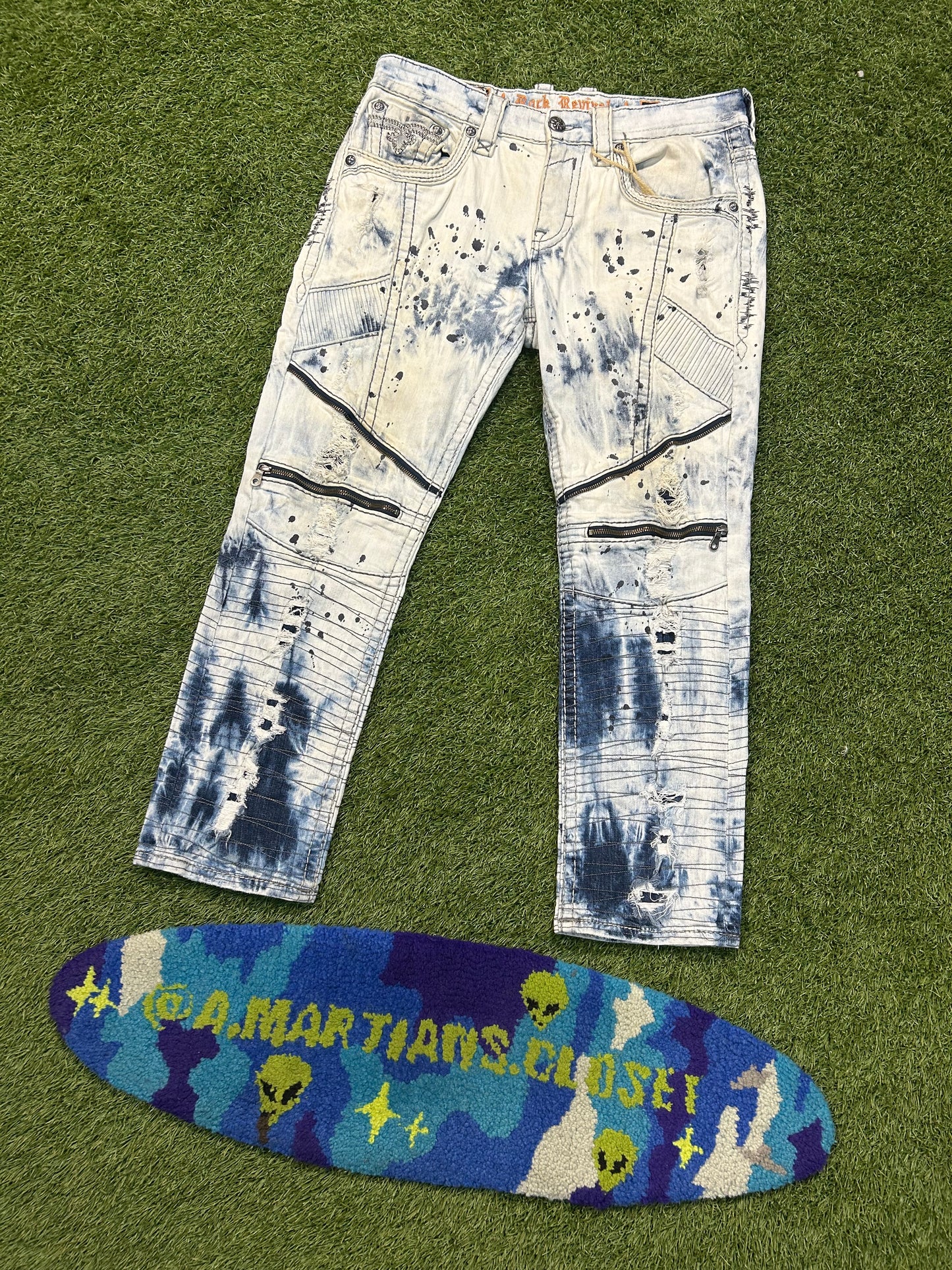 Vintage Distressed Denim Rock Revival Acid Wash Jeans