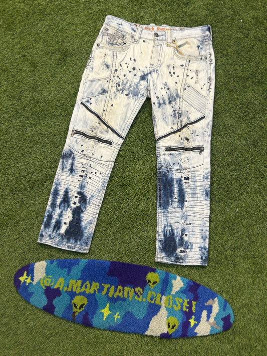 Vintage Distressed Denim Rock Revival Acid Wash Jeans