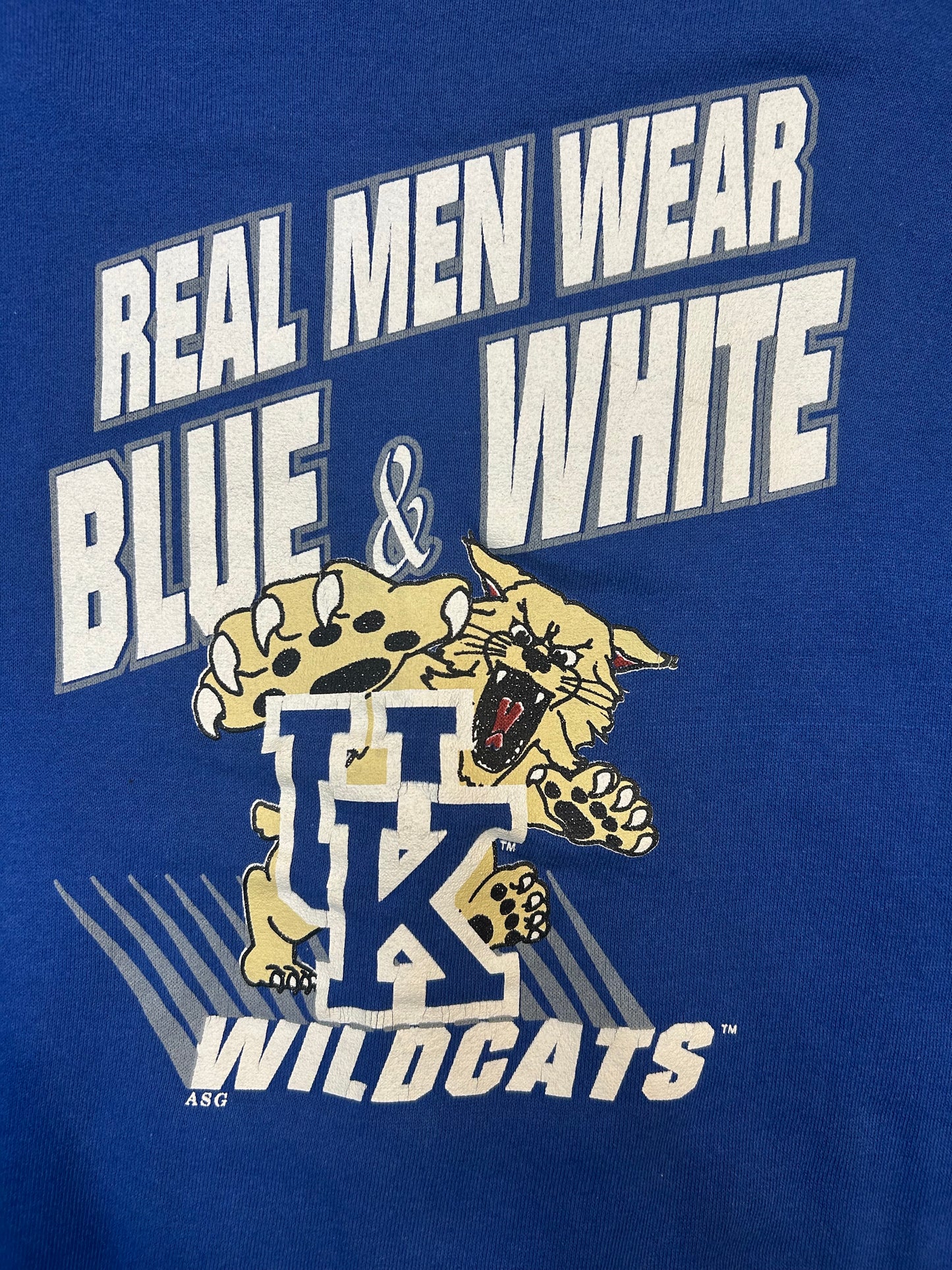 Vintage 90s University Of Kentucky Wildcats Real Men Wear Blue & White Crewneck