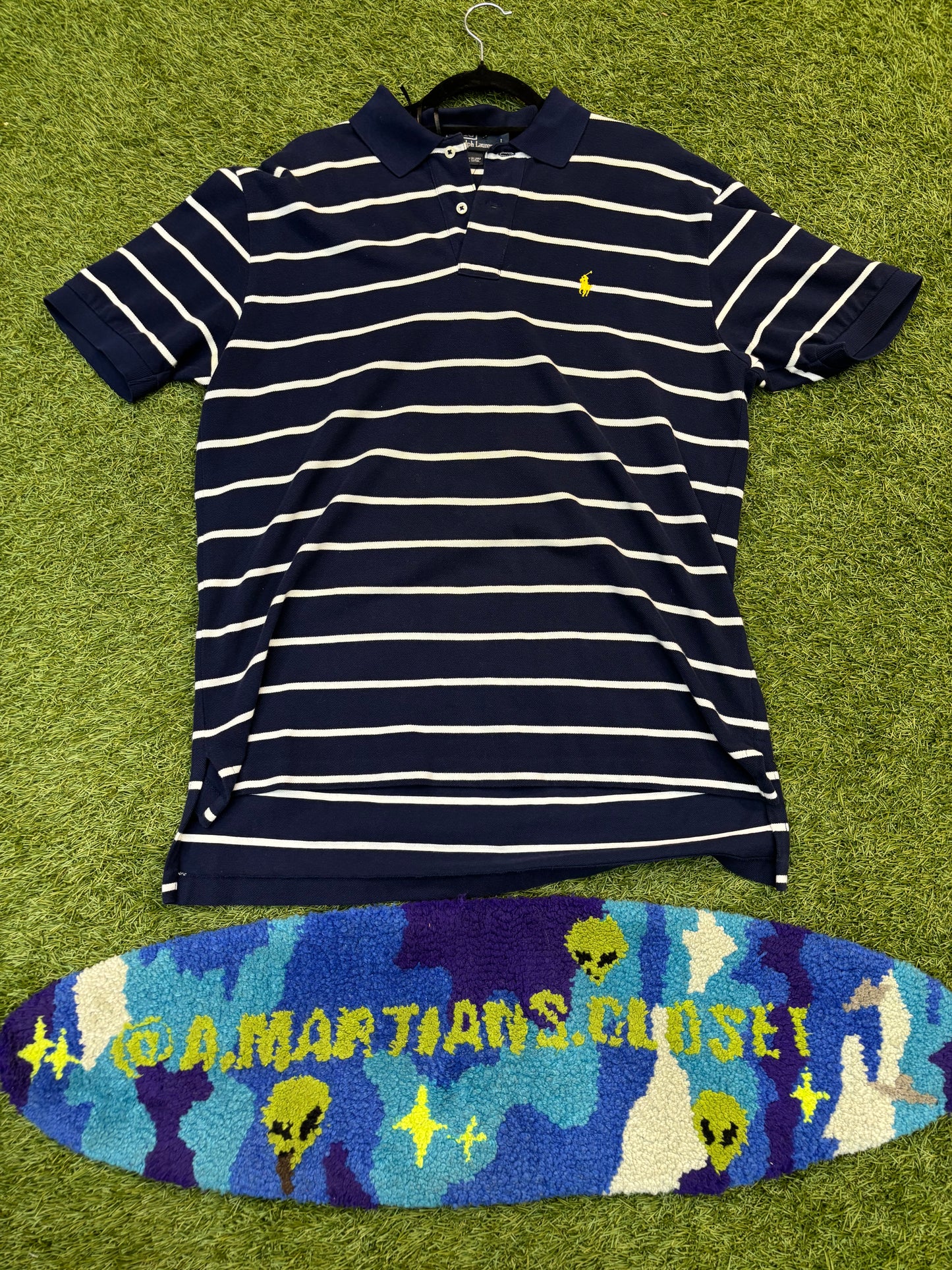Vintage Polo Ralph Lauren navy blue and white striped polo Tee