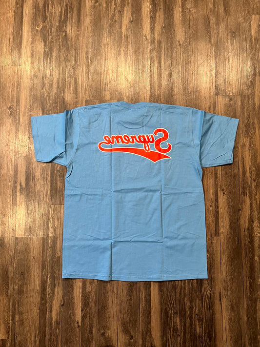 Supreme “Backwards” Tee (Baby Blue & Red)