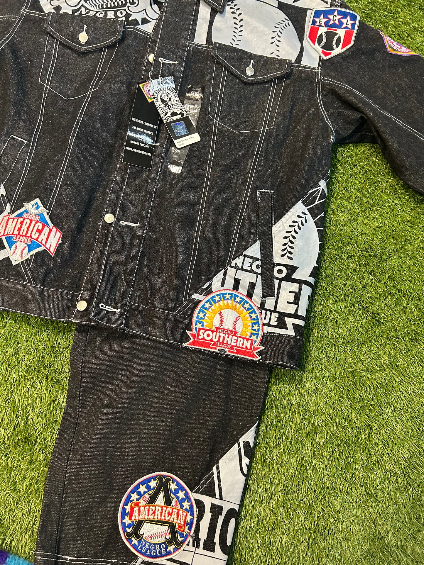 Y2K NLBM Black Denim Embroidered Jacket+Denim Jeans