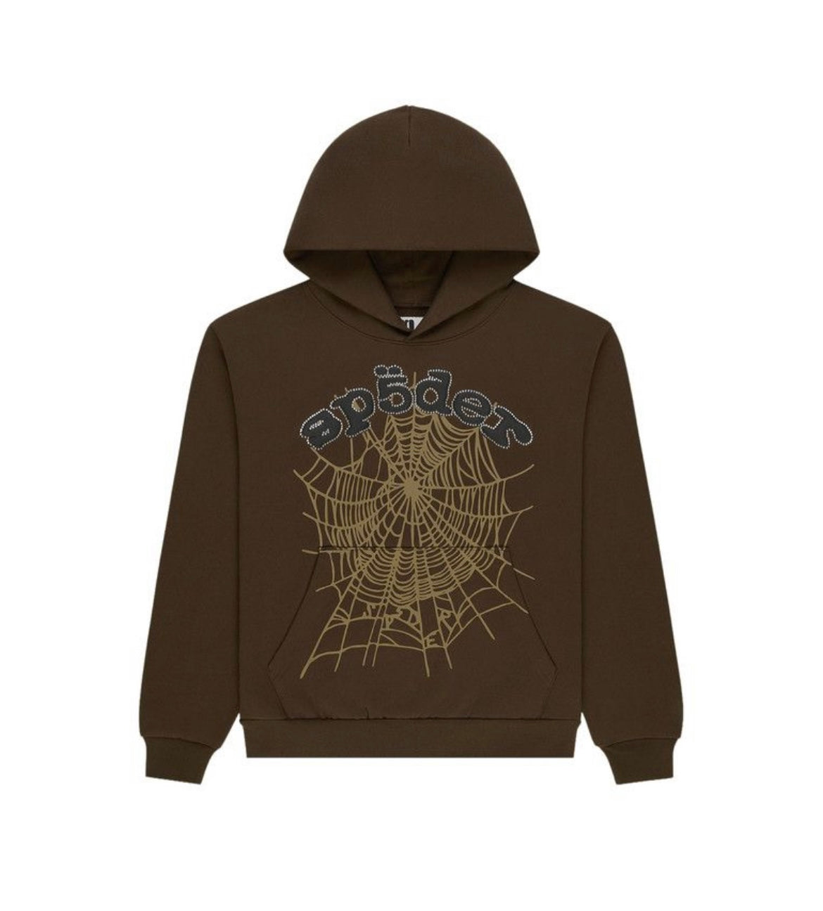 Sp5der Brown OG Web Rhinestone Hoodie