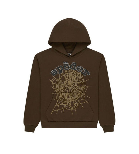 Sp5der Brown OG Web Rhinestone Hoodie