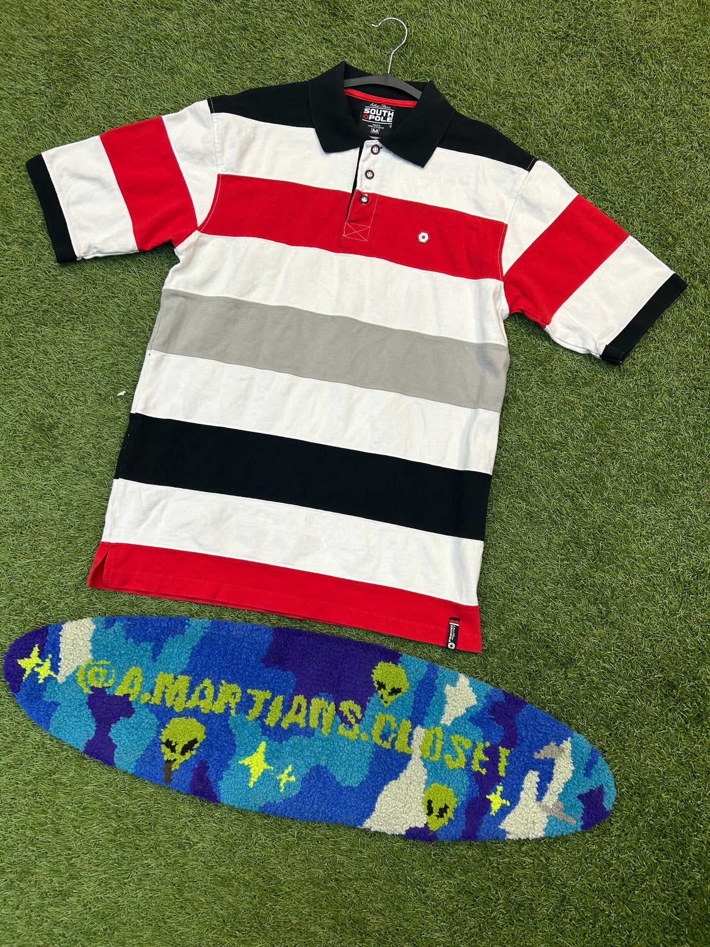 Y2K South Pole Red Black White Stripe Collard Shirt