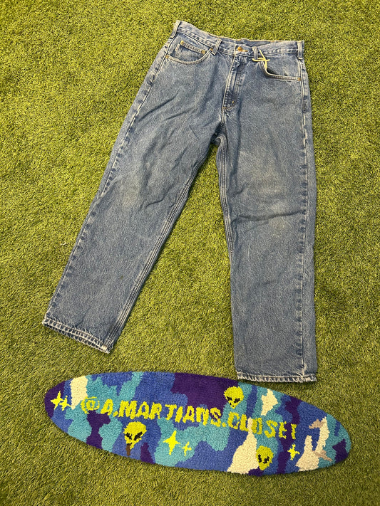 Vintage Carhartt B172 DST Flannel Lined Lighter Blue Wash Jeans
