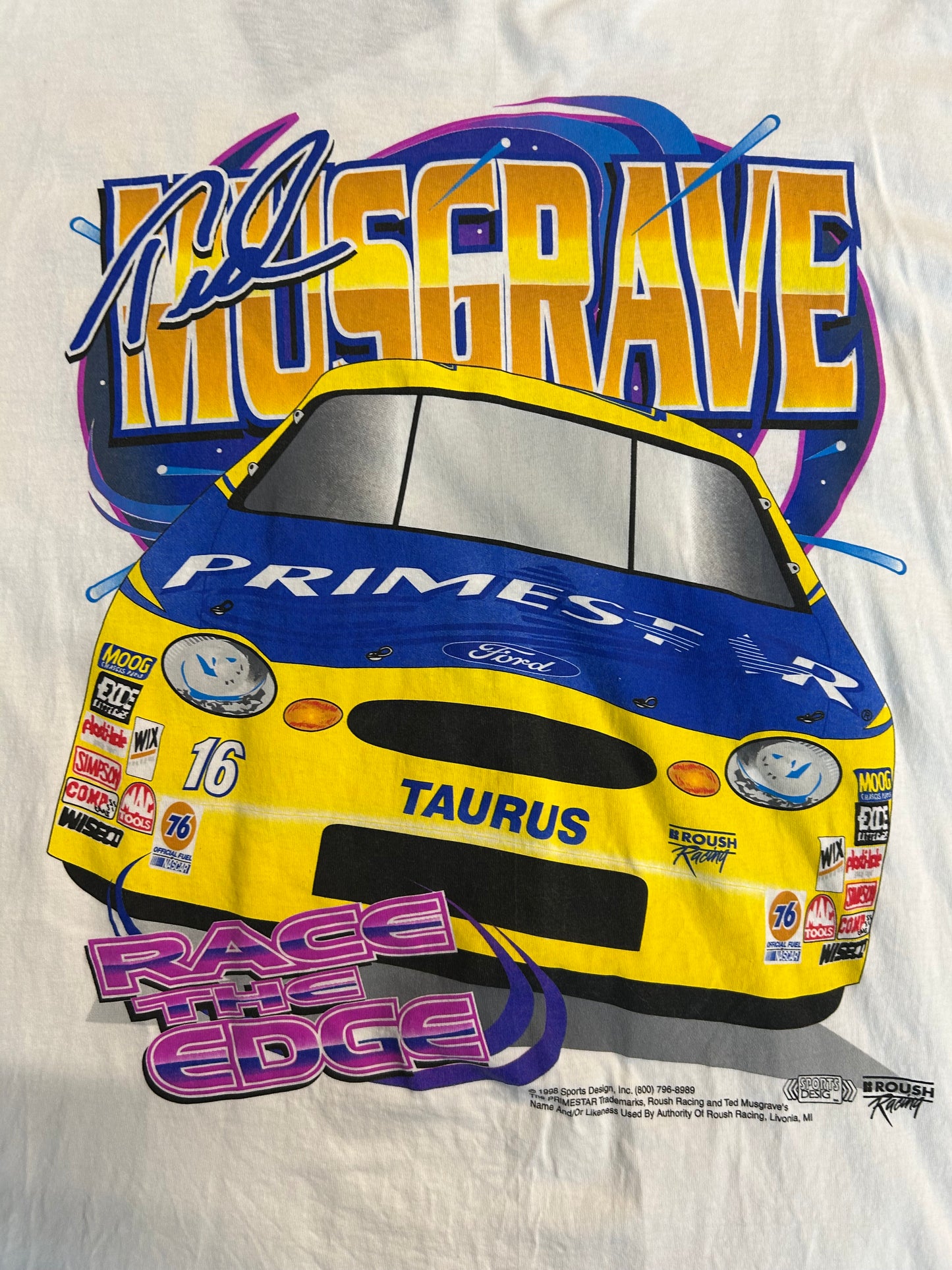 Vintage 1998 Ted Musgrave Primestar NASCAR Tee