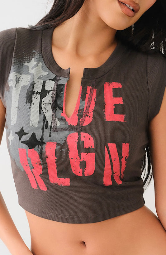 True Religion Women’s Raven Notched Neck Tee