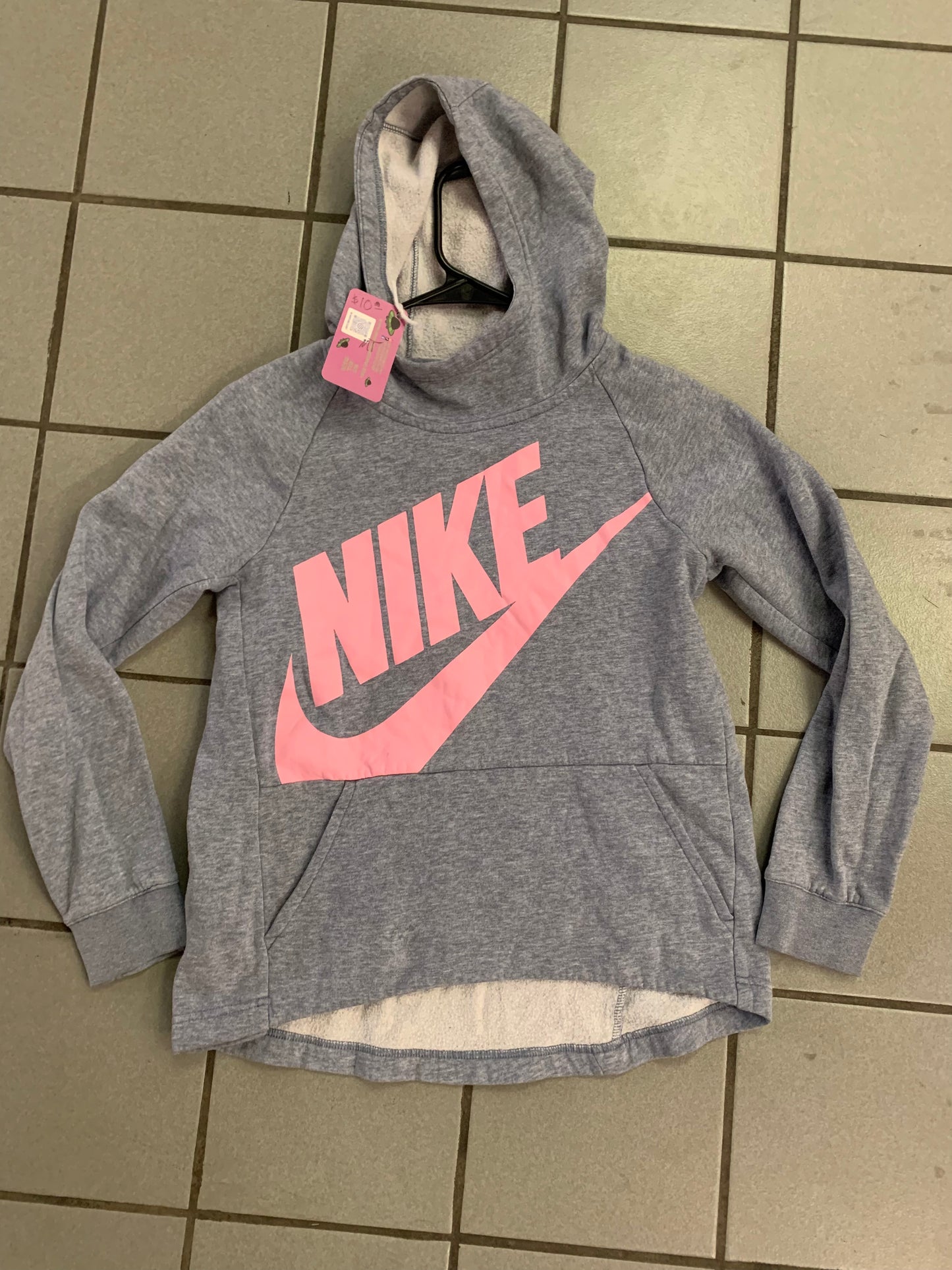 Youth Large Girls Nike Hoodie Heather Grey Pink Swoosh