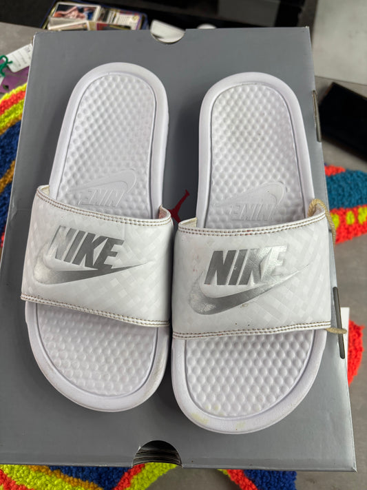 White Nike slides size 8w