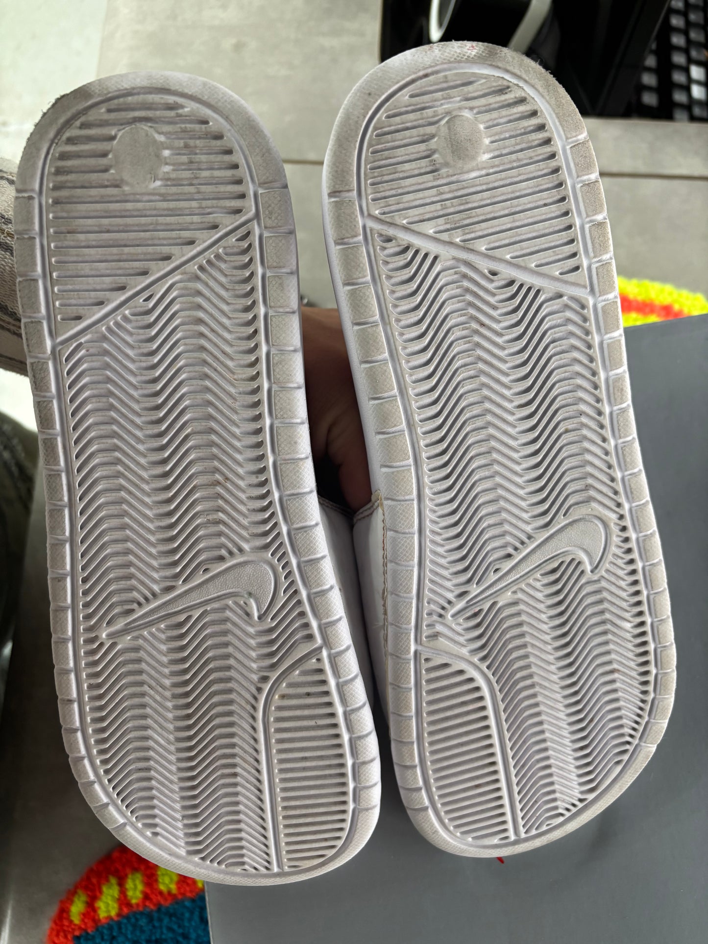 White Nike slides size 8w